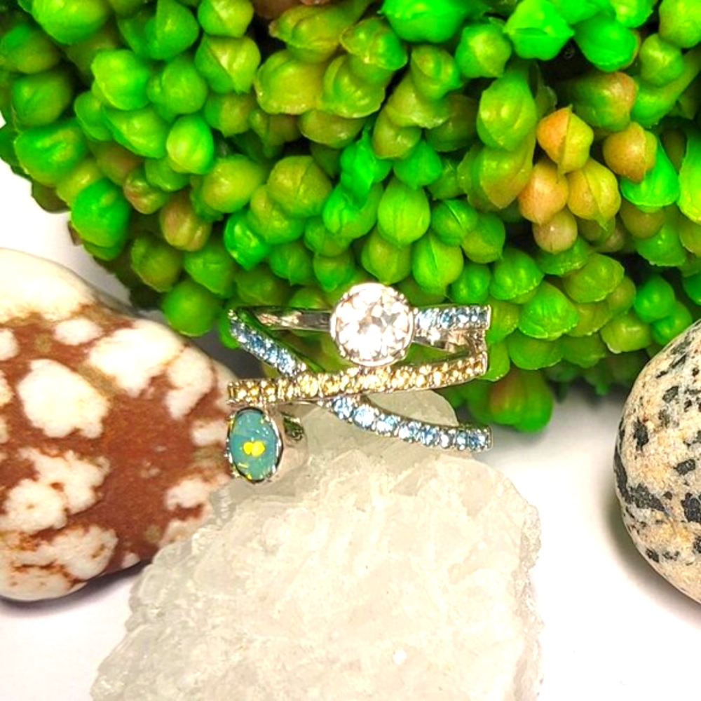 Lia Sophia Silver-Tone Aqua and Clear Crisscross Crystal Ring - Picture 5 of 5